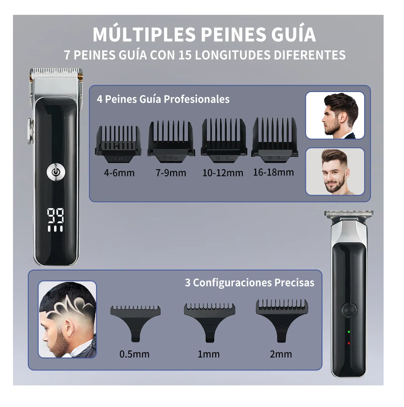 Foto 5 pulgar | Maquina Para Cortar Cabello Cortadora De Pelo Kit Profesional Inalambrica Completo Plata Negro