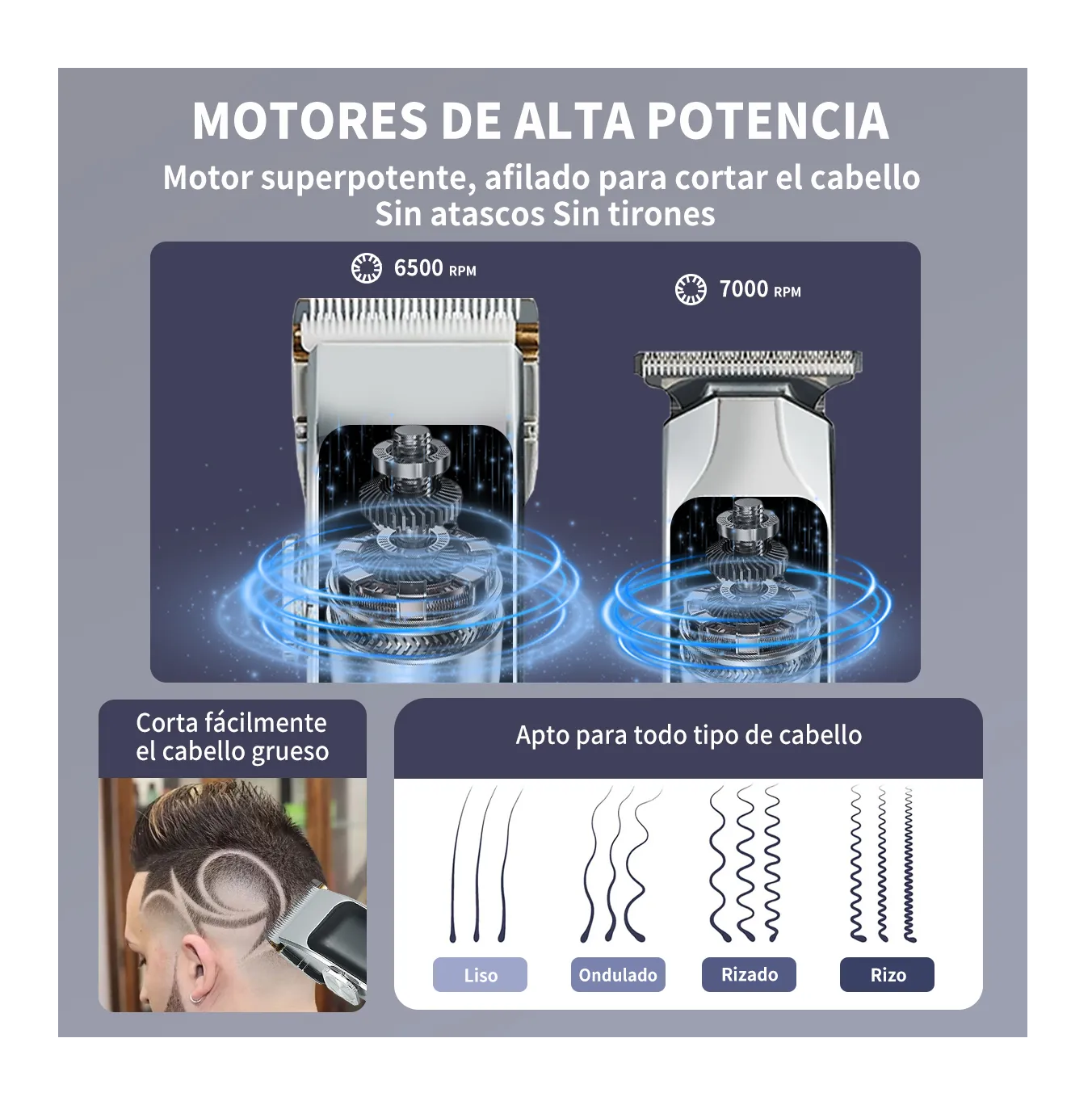 Foto 6 pulgar | Maquina Para Cortar Cabello Cortadora De Pelo Kit Profesional Inalambrica Completo Plata Negro