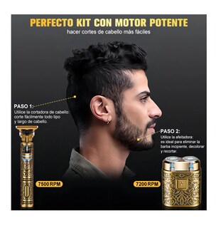 Foto 5 | Rasuradora Inalámbrica Recargable Kit Cortadora Profesional Dorada