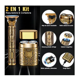 Foto 2 | Máquina para Cortar Cabello Recargable Belug Dorada con 6 Peines Guía