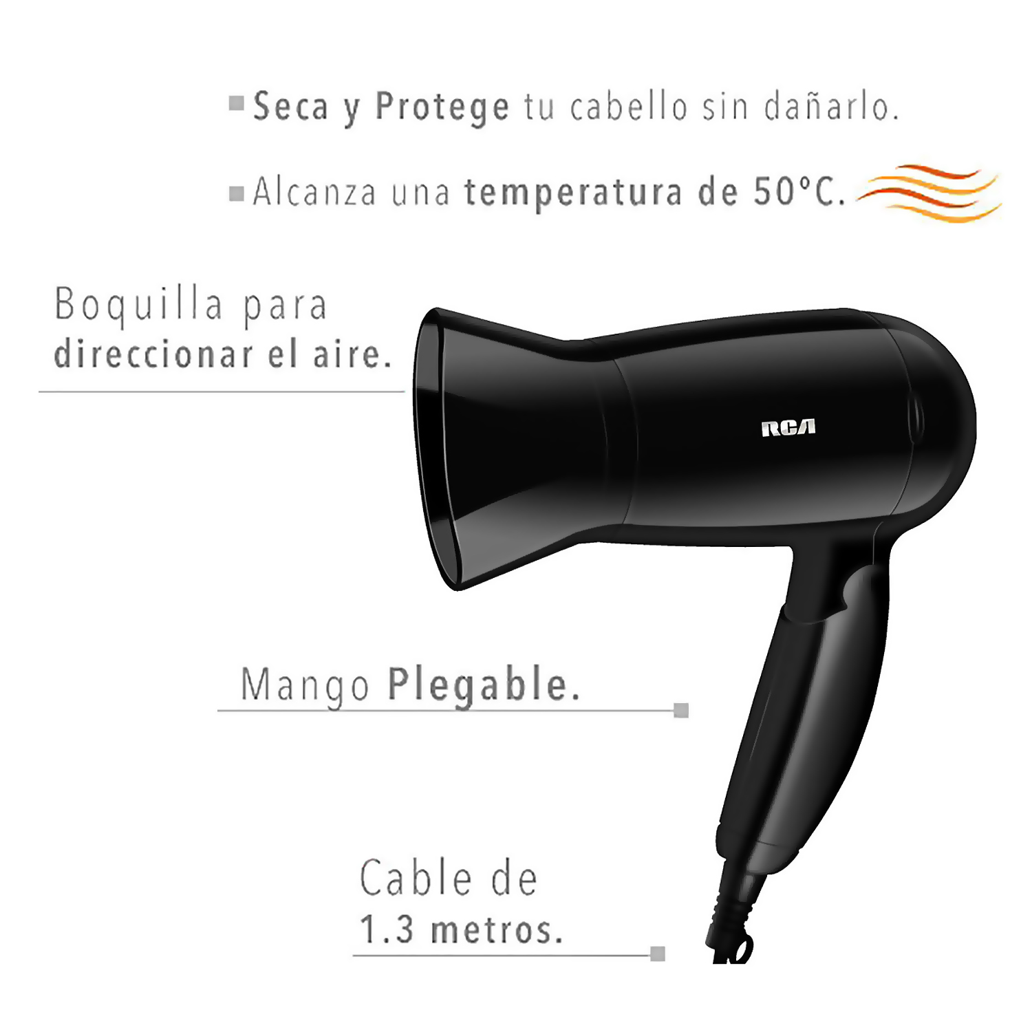 Foto 3 pulgar | Secadora para Cabello de Mango Plegable RCA RC-P8 Negro