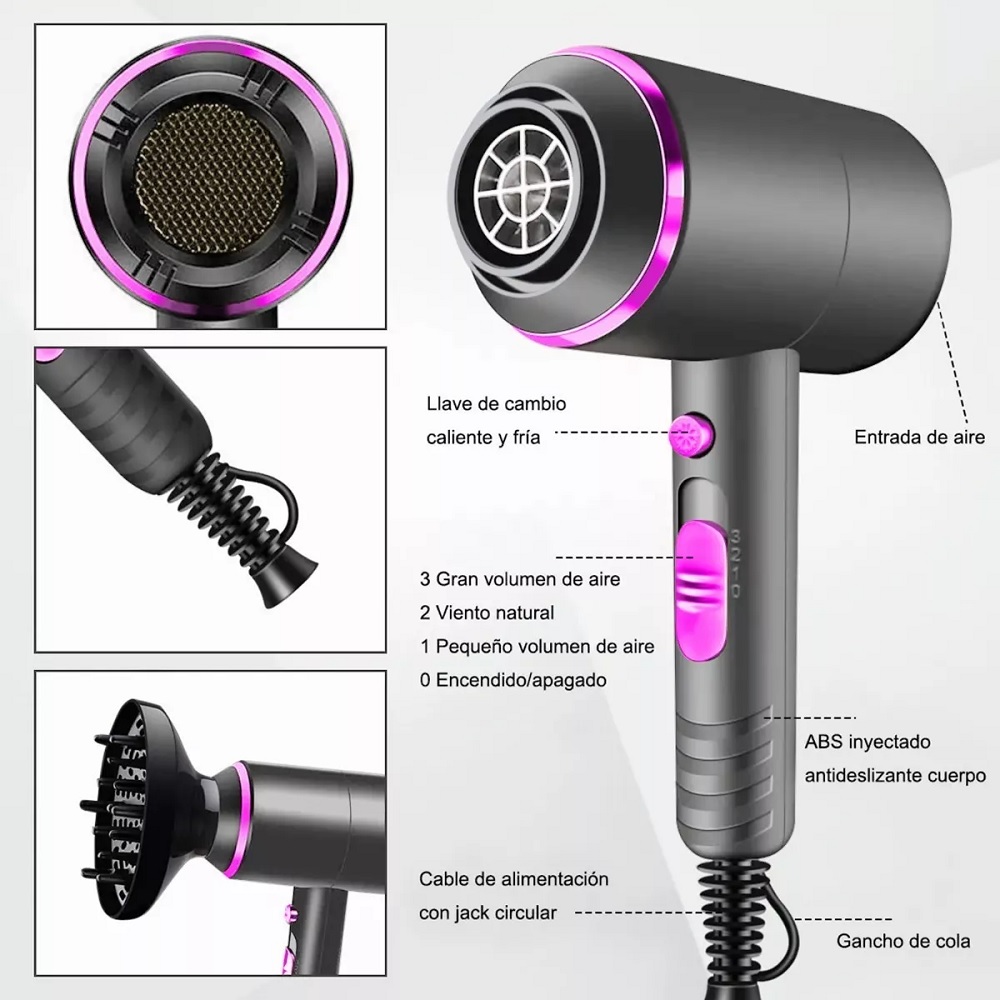 Foto 4 pulgar | Secadoras De Cabello 3 Velocidades Malubero 1800w Negro Con Morado