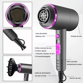 Foto 3 | Secadoras De Cabello 3 Velocidades Malubero 1800w Negro Con Morado