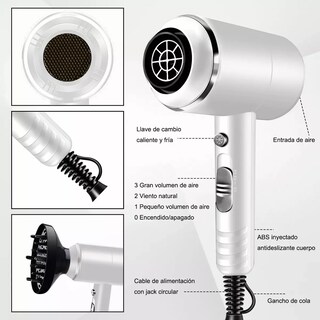Foto 2 | Secadoras De Cabello Portátil 3 Velocidades Malubero color Blanco