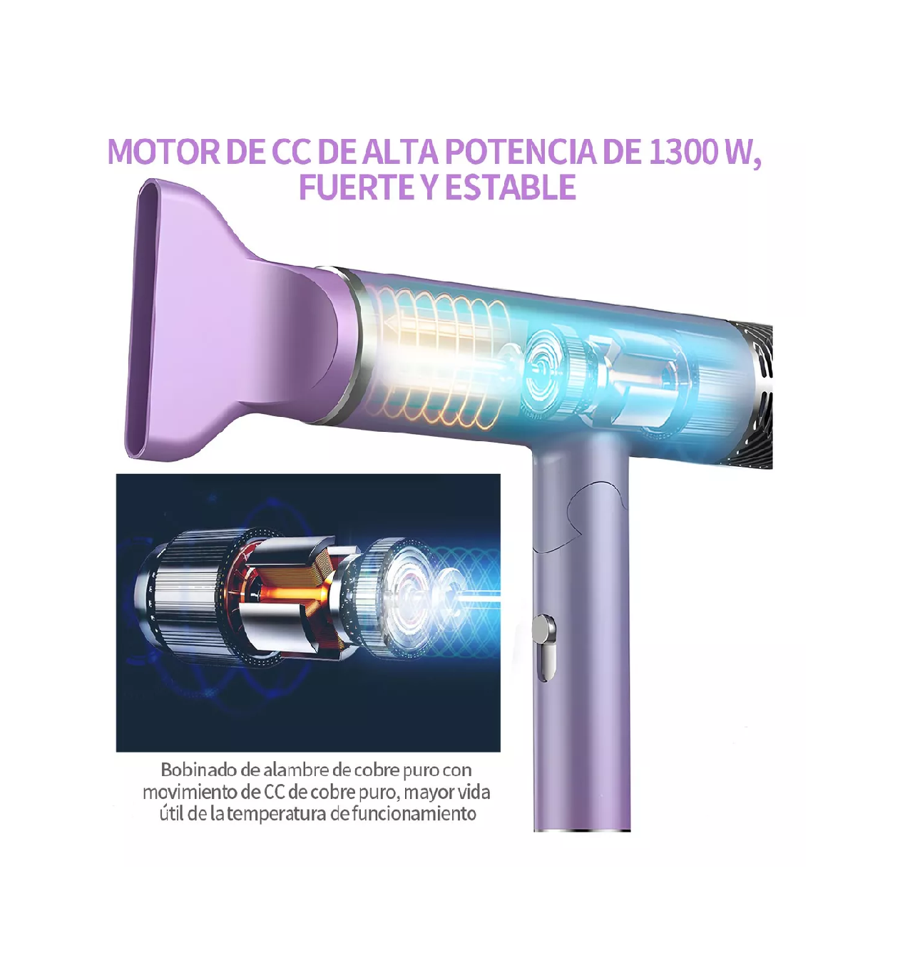 Foto 3 | Secadora De Cabello Profesional Plegable Portátil 1200w Violeta