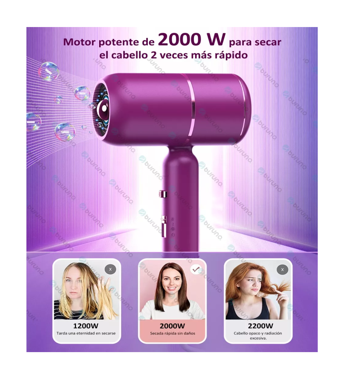 Foto 6 pulgar | Secadora Para Cabello con Difusor 1800 W Morada