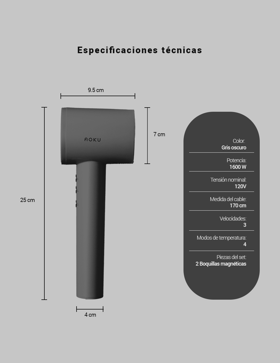 Foto 5 pulgar | Secadora para Cabello Aoku con Sistema Iónico