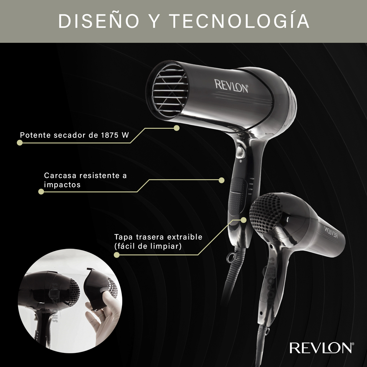 Foto 5 | Secadora Revlon Secado Rapido Con Concentrador Semi Profesional Alambrica