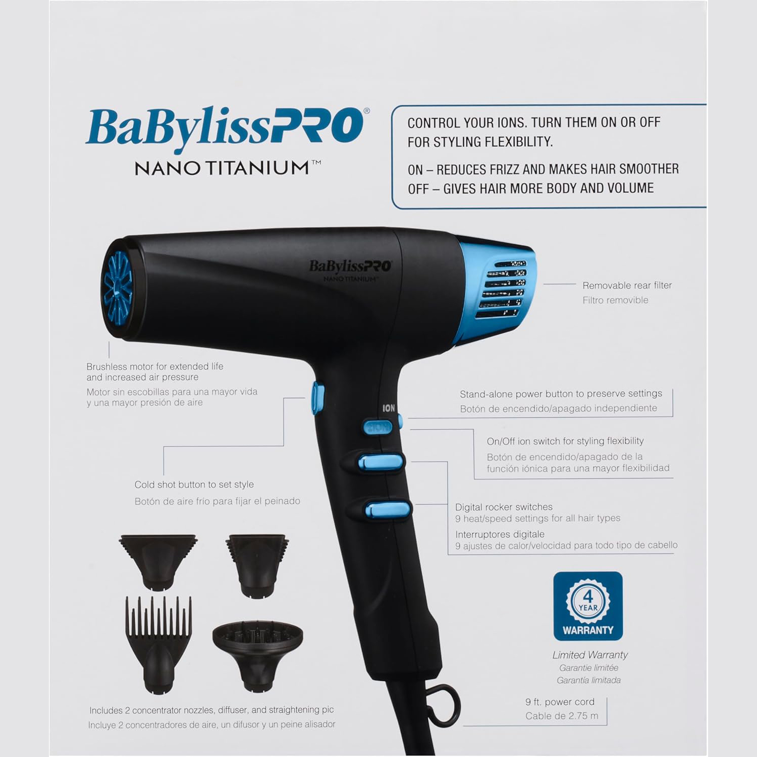 Foto 3 pulgar | Secadora Babyliss Negro 3 Vel Nanotitanium 1600w Bntmb9100es