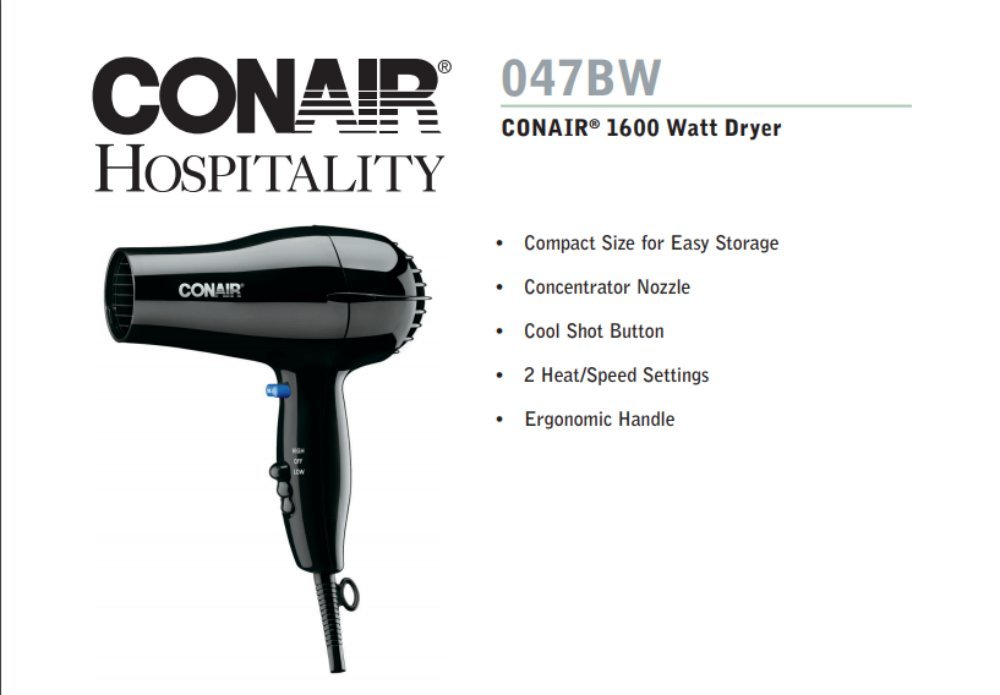 Foto 8 pulgar | Secador de Pelo Conair 047bw Negro 1600w 2 Velocidades - Venta Internacional