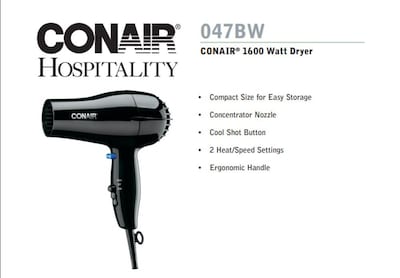 Foto 7 | Secador de Pelo Conair 047bw Negro 1600w 2 Velocidades - Venta Internacional