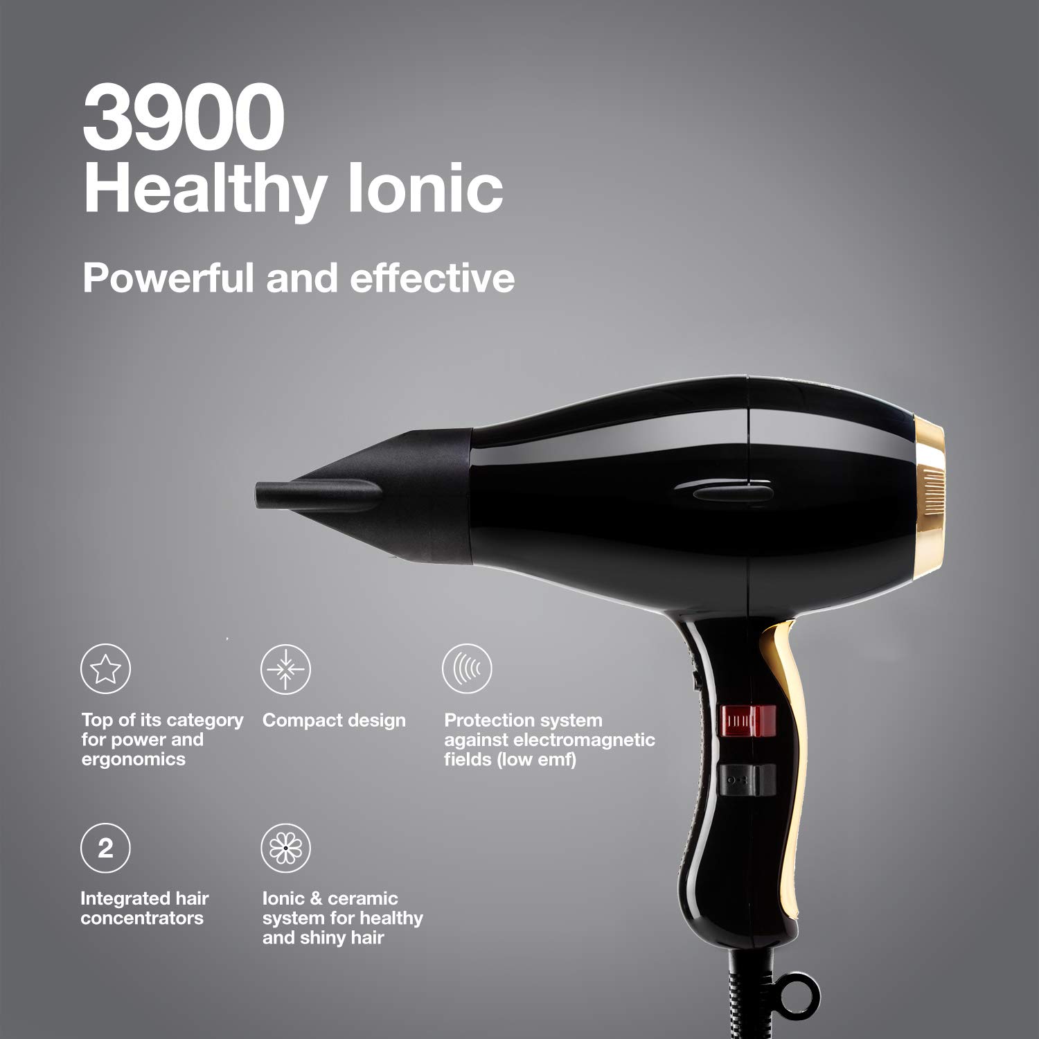 Foto 2 | Secador De Pelo Elchim 3900 Healthy Ionic Ceramic 1875w Negro/dorado - Venta Internacional.