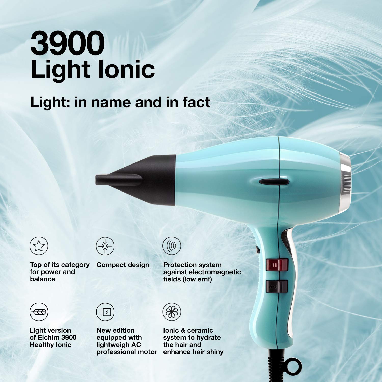 Foto 6 | Secador De Pelo Elchim 3900 Light Ionic Light Blue 3900w - Venta Internacional.
