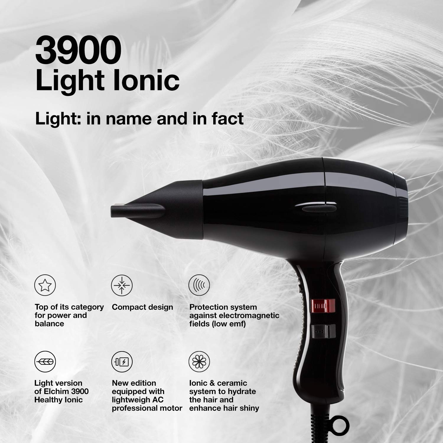 Foto 2 | Secador De Pelo Elchim 3900 Light Ionic Professional Black - Venta Internacional.