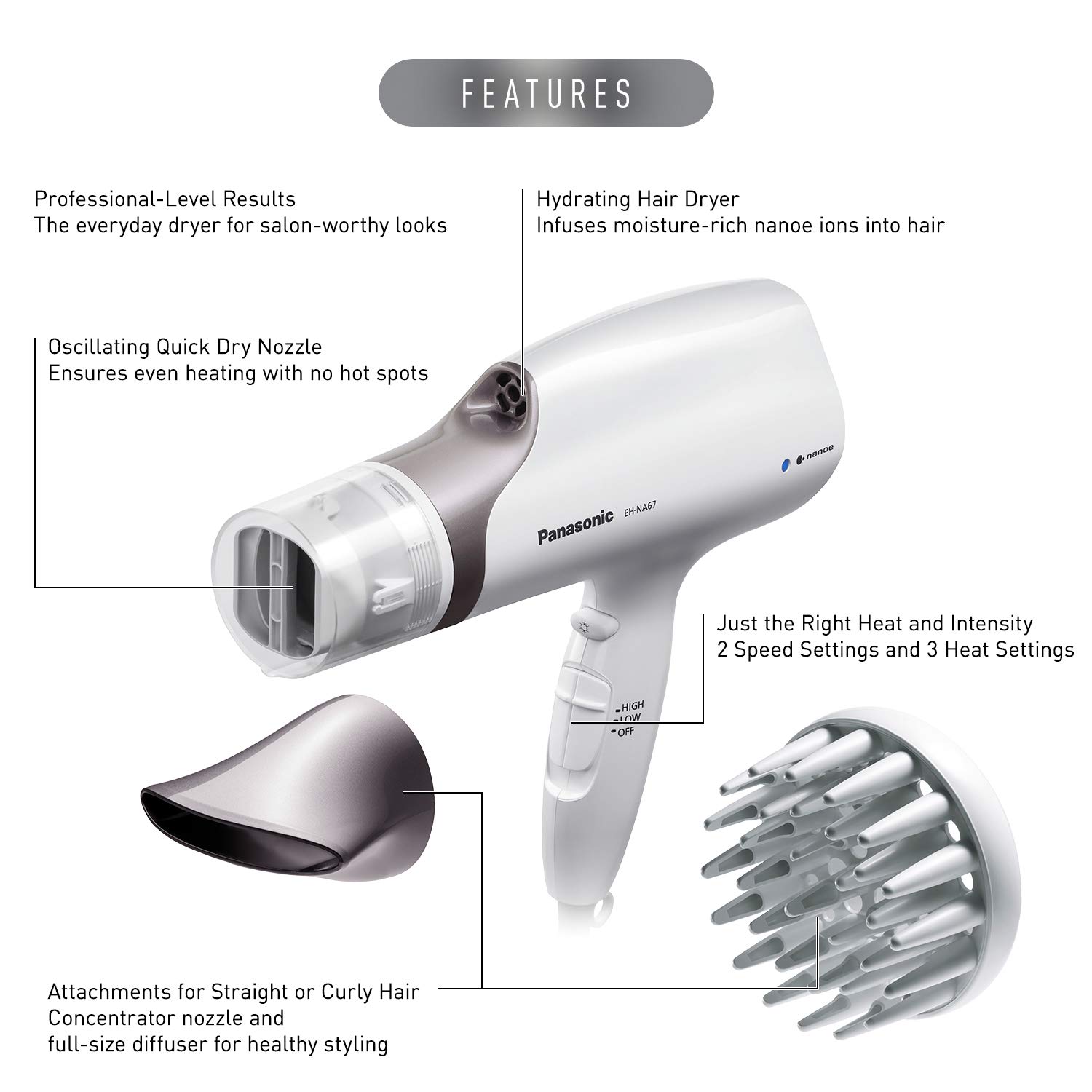 Foto 3 pulgar | Secador De Pelo Panasonic Nanoe Salon Con Boquilla Oscilante De Secado Rápido - Venta Internacional.