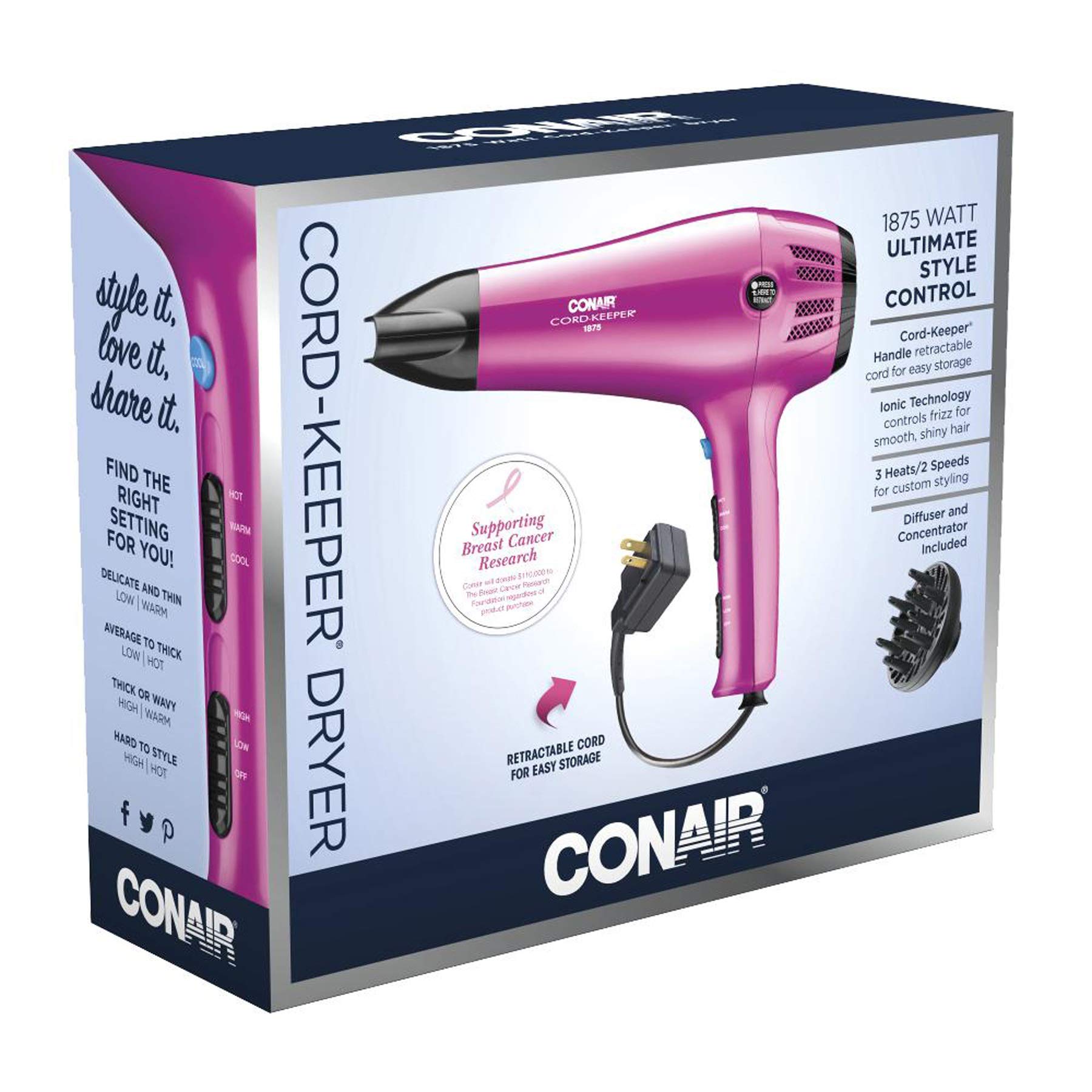 Foto 7 | Secador De Pelo Conair Cord-keeper 1875w Con Cable Retráctil - Venta Internacional.