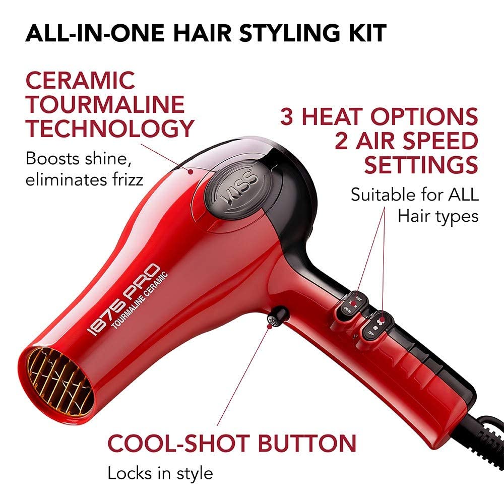 Foto 2 | Secador De Pelo Kiss Pro Turmaline Ceramic 1875w 3 Heat Red - Venta Internacional.