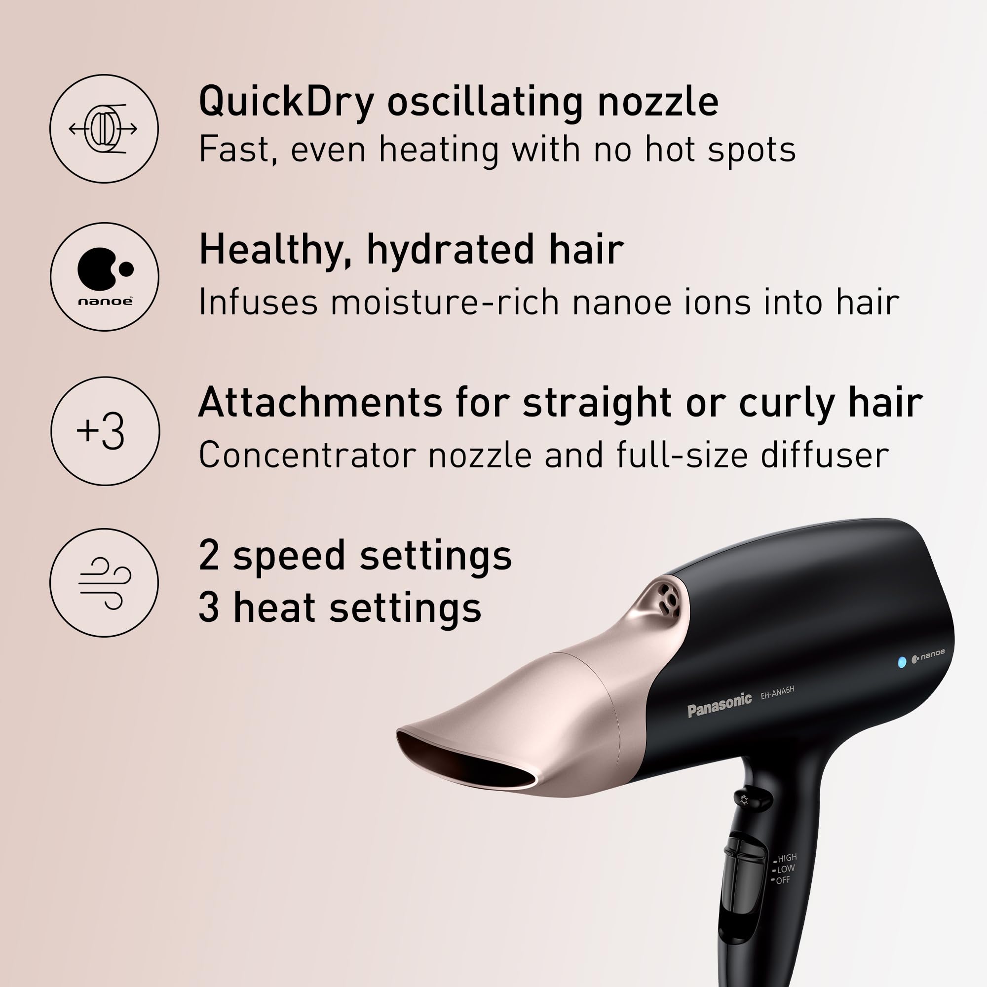 Foto 3 pulgar | Secador De Pelo Panasonic Nanoe Salon Con Boquilla De Secado Rápido Eh-ana6hn - Venta Internacional.