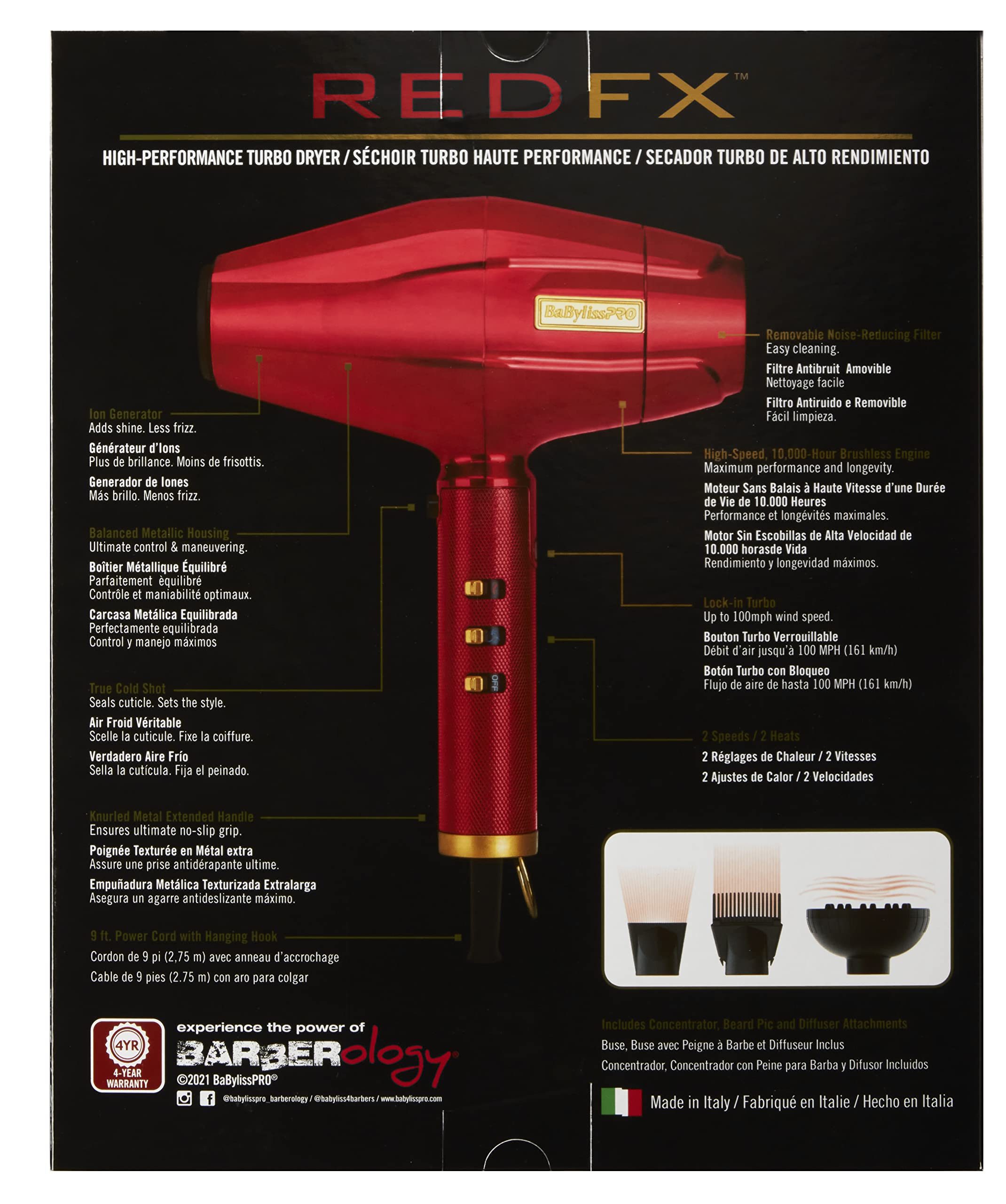 Foto 3 pulgar | Secador De Pelo Babylisspro Redfx 4 Barbers Con Carcasa Perfectamente Equilibrada - Venta Internacional.