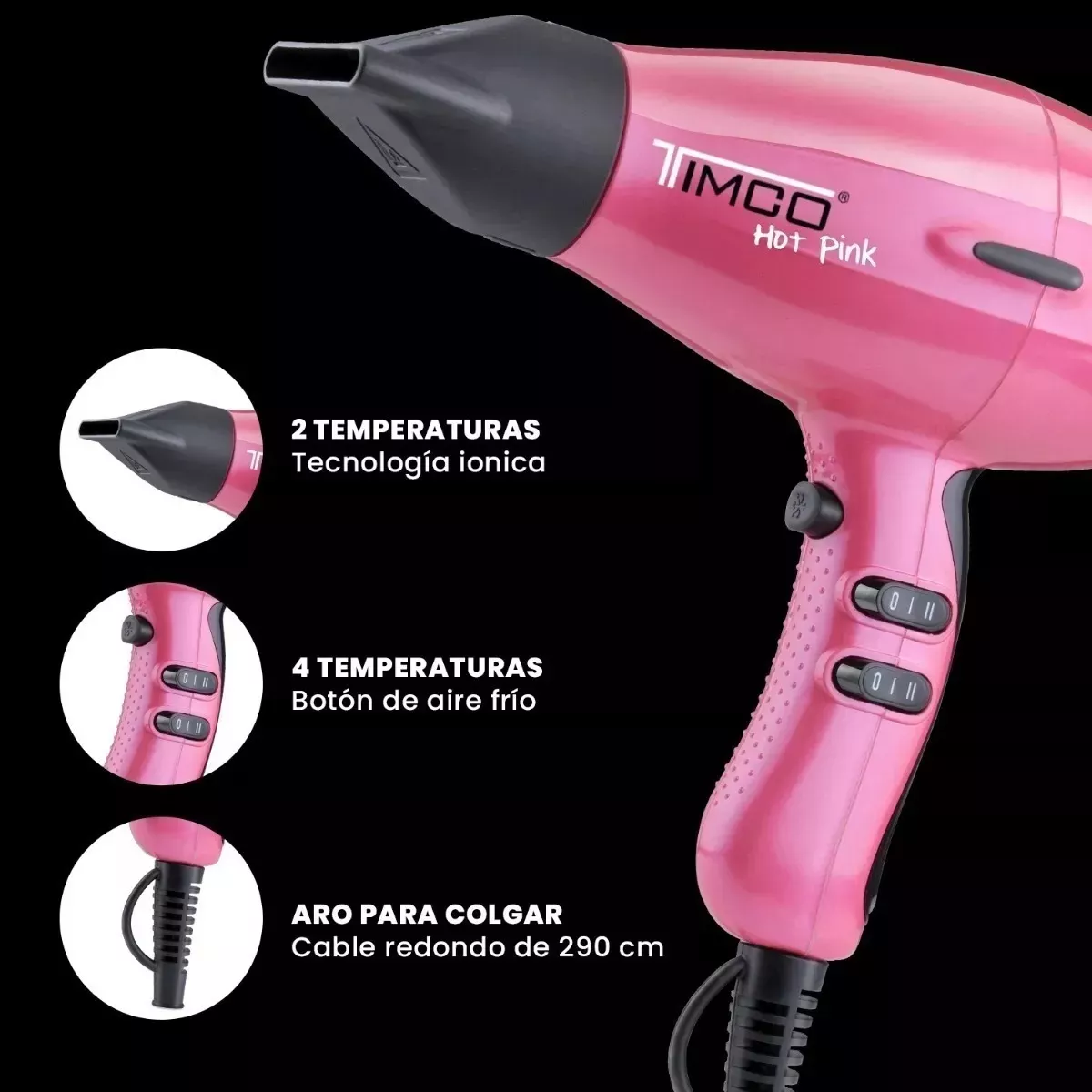 Foto 5 pulgar | Secadora Timco Hp-3900r Profesional Ion Ceramic Rosa