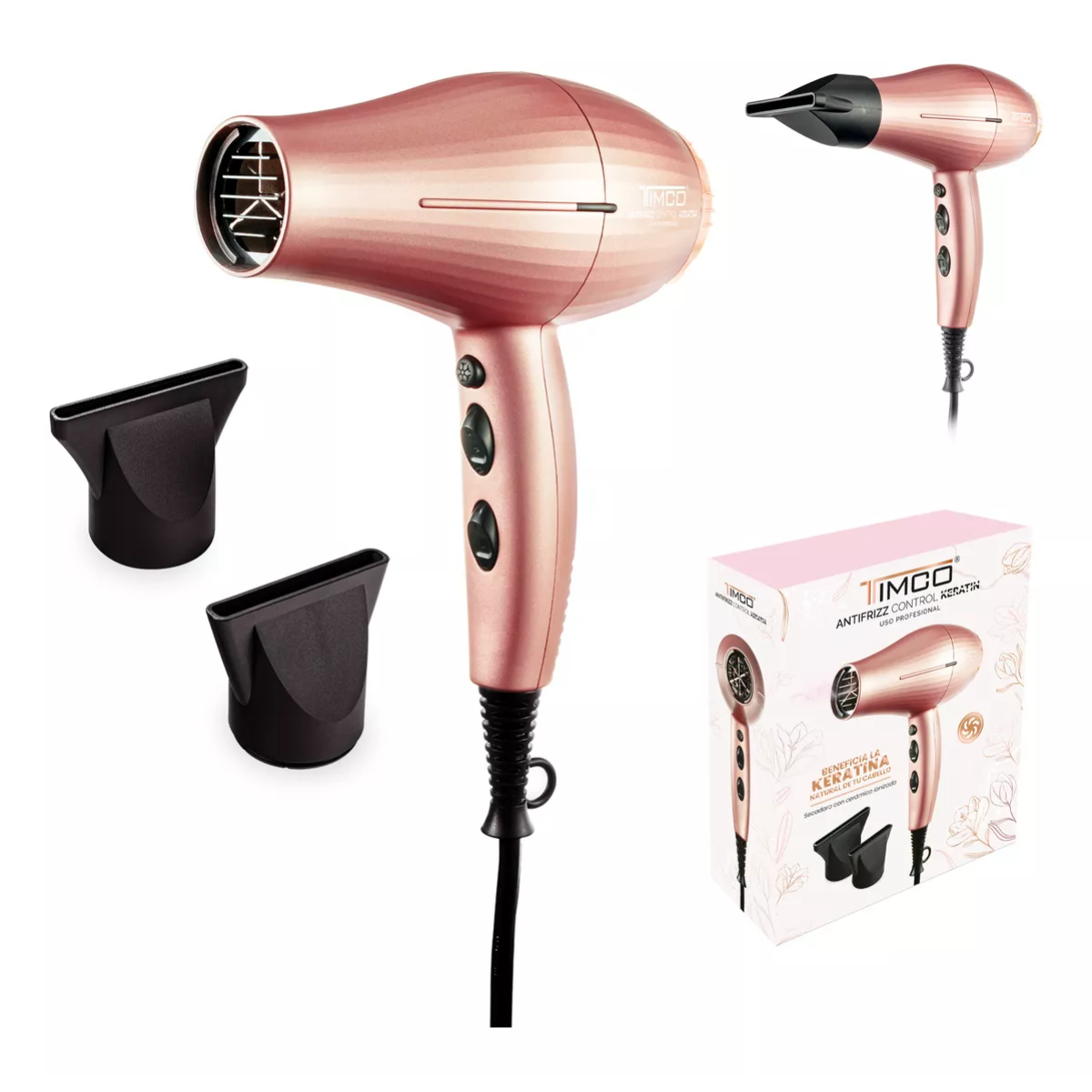 Foto 2 pulgar | Secadora Timco Sef422 Profesional Antifrizz Control Keratin Rose Gold