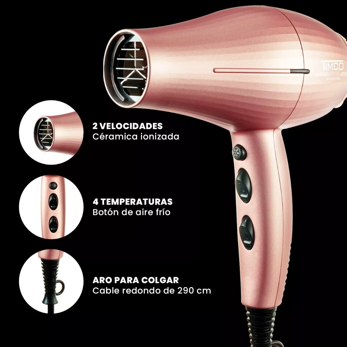 Foto 4 pulgar | Secadora Timco Sef422 Profesional Antifrizz Control Keratin Rose Gold