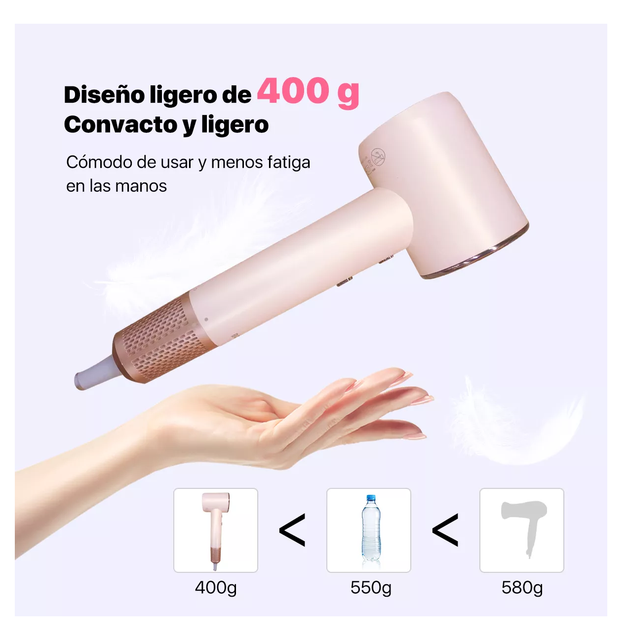 Foto 6 pulgar | Secador De Cabello Profesional Alta Velocidad Lónico Con Led Rosa Claro