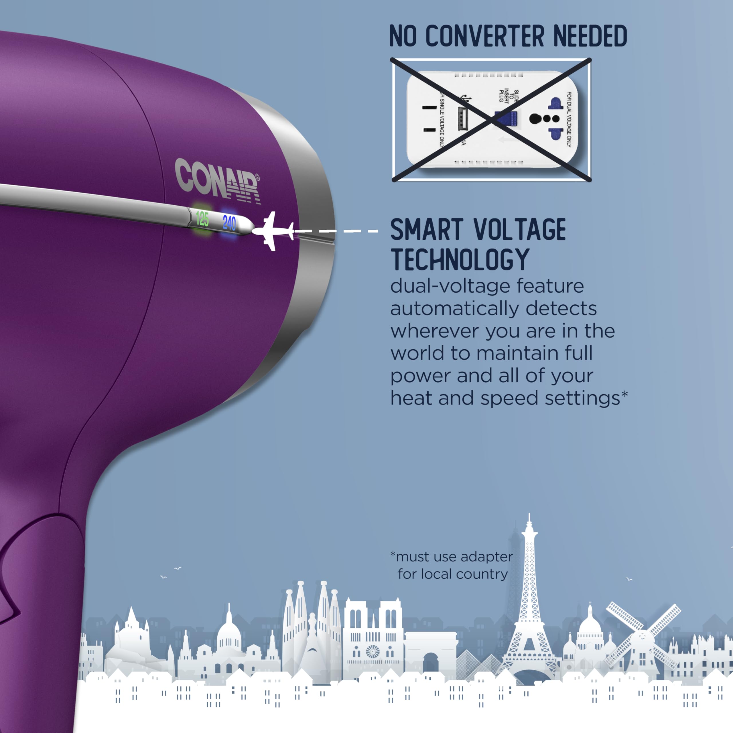 Foto 4 pulgar | Secador De Pelo Conair Worldwide Travel Con Smart Voltage Purple - Venta Internacional.