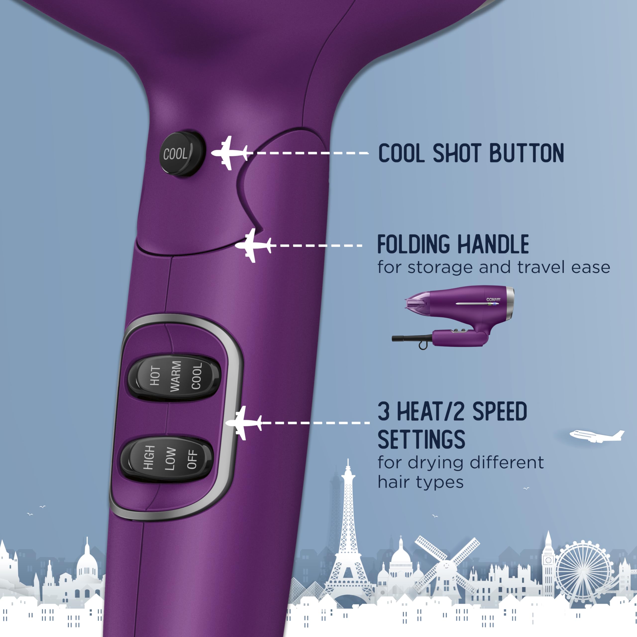 Foto 6 pulgar | Secador De Pelo Conair Worldwide Travel Con Smart Voltage Purple - Venta Internacional.