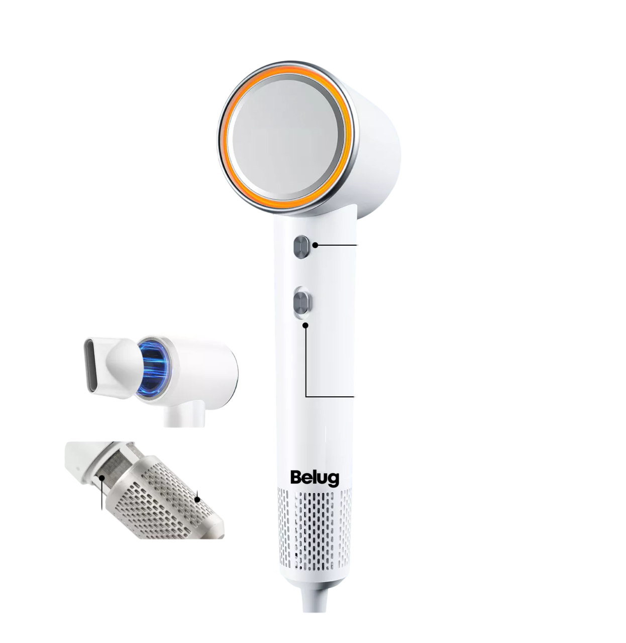 Foto 3 pulgar | Secador De Cabello Belug Profesional Alta Velocidad Lónico Con Led Blanco