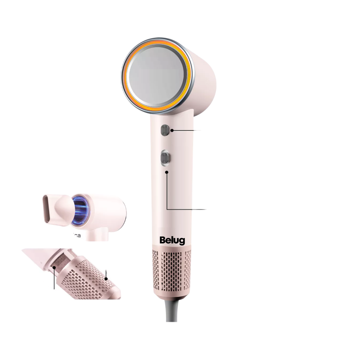 Foto 4 pulgar | Secador De Cabello Belug Profesional Alta Velocidad Lónico Con Led Rosa Claro
