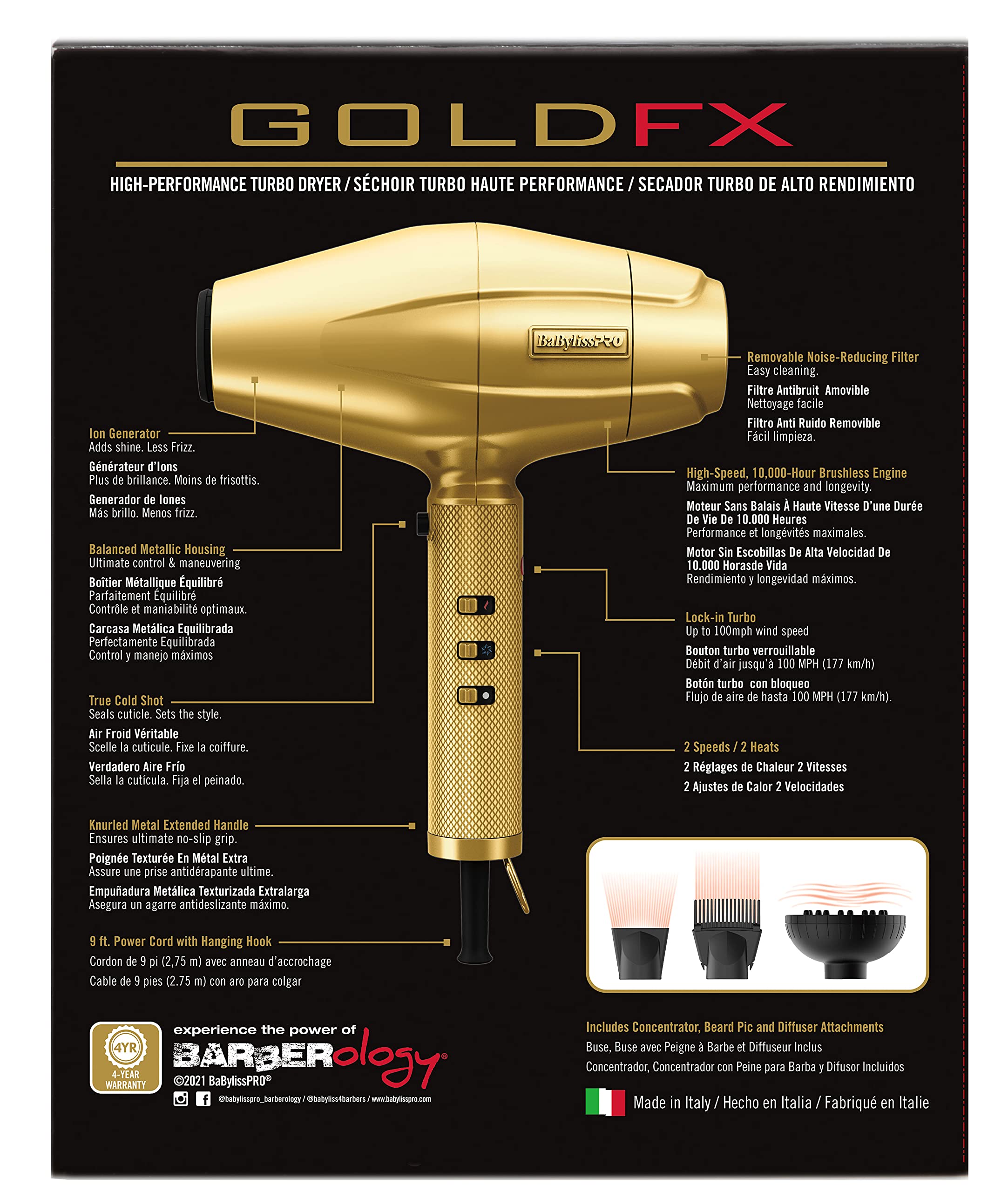 Foto 3 pulgar | Secador De Pelo Y Secador Babylisspro Barberology Goldfx Turbo - Venta Internacional.