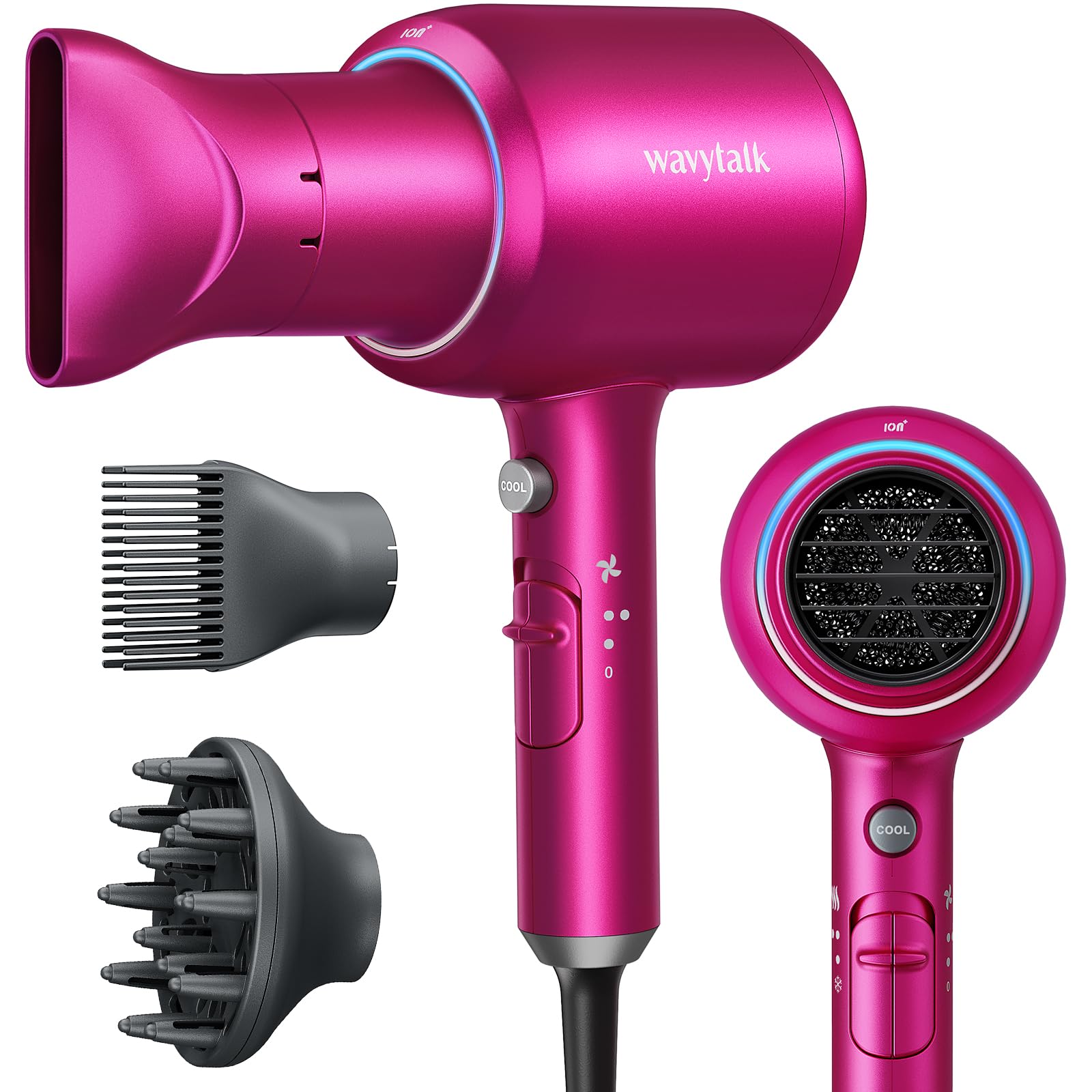 Secador De Pelo Wavytalk, Iones Negativos, 1875 W, Con Accesorios, Color Fucsia - Venta Internacional.