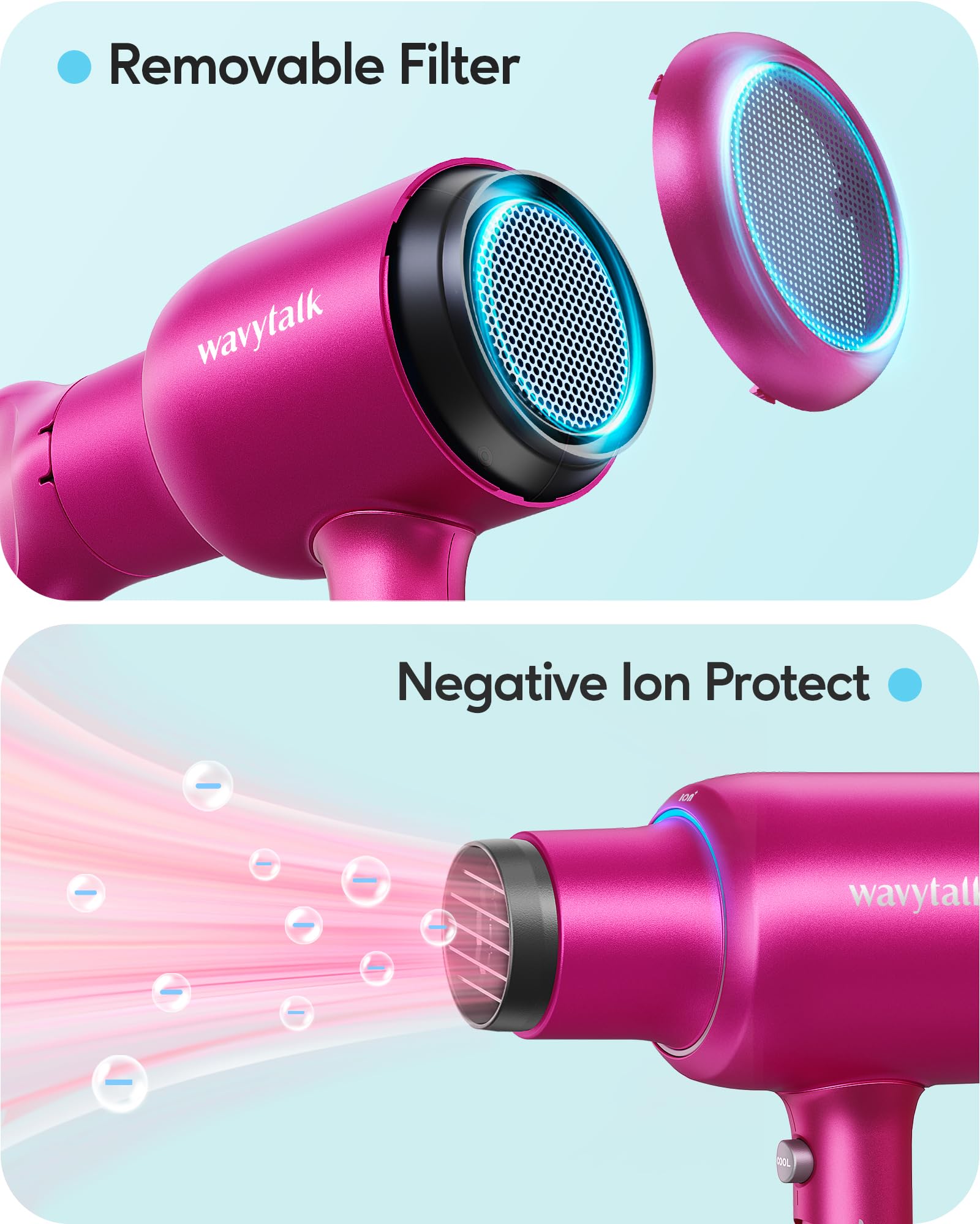 Foto 5 pulgar | Secador De Pelo Wavytalk, Iones Negativos, 1875 W, Con Accesorios, Color Fucsia - Venta Internacional.