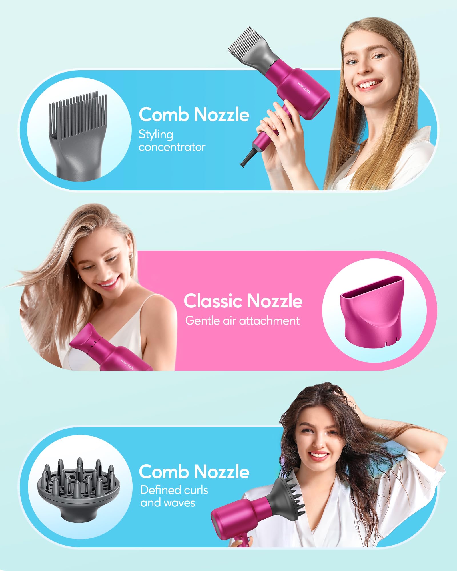 Foto 6 pulgar | Secador De Pelo Wavytalk, Iones Negativos, 1875 W, Con Accesorios, Color Fucsia - Venta Internacional.
