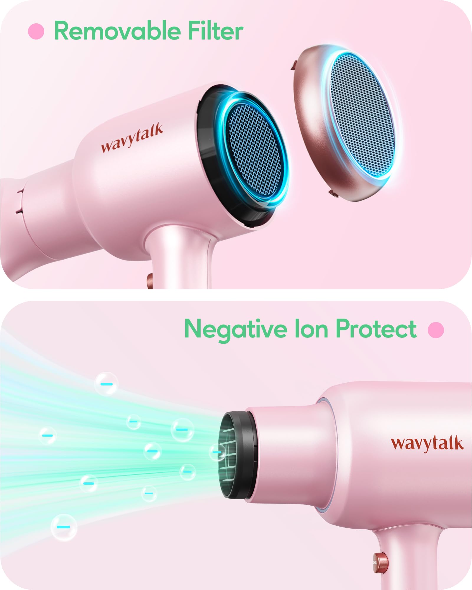 Foto 5 | Secador De Pelo Wavytalk Professional 1875w Con Difusor Rosa - Venta Internacional.