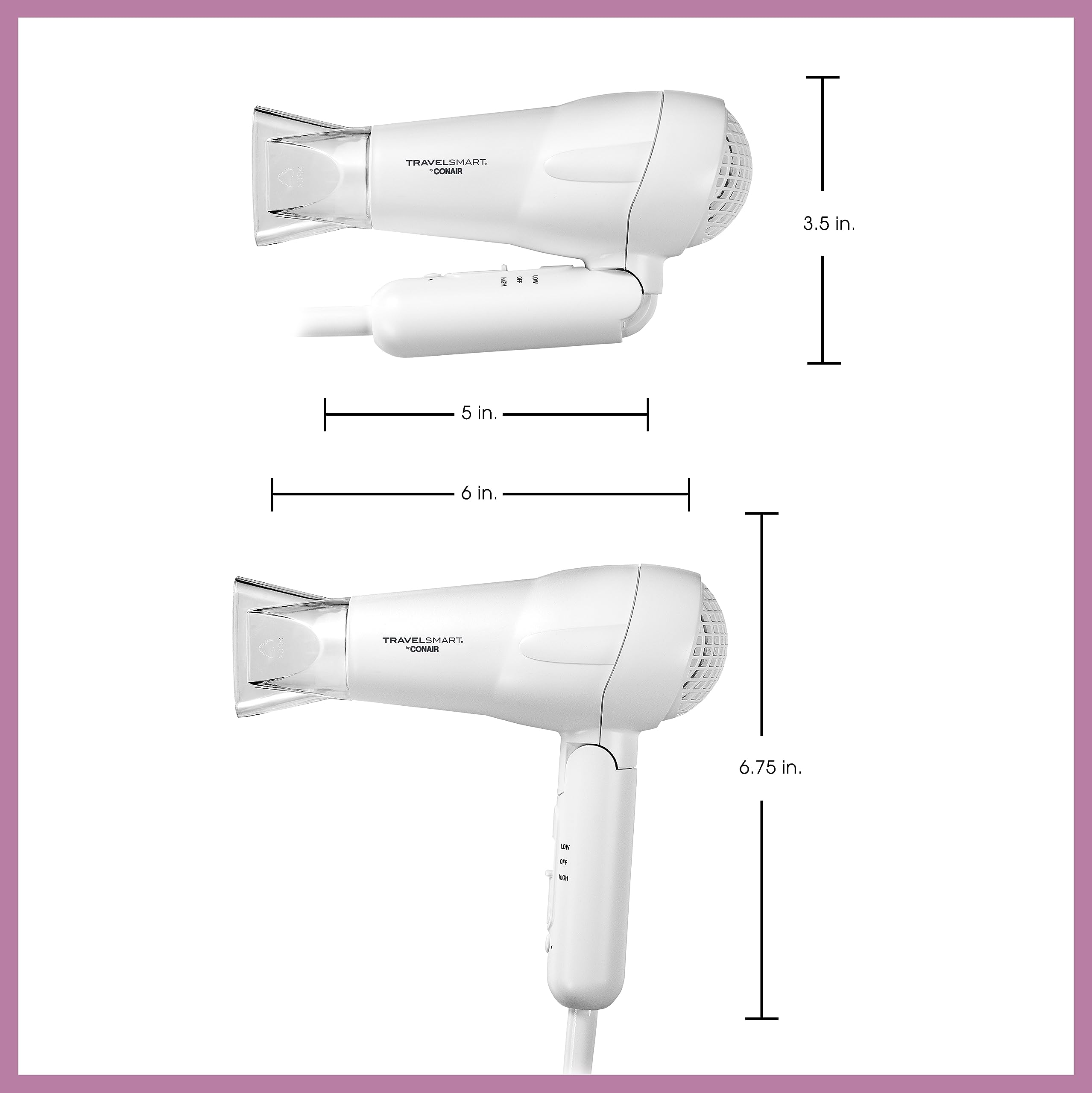 Foto 6 | Secador De Pelo Conair Travel Smart 1200w Ceramic White - Venta Internacional.