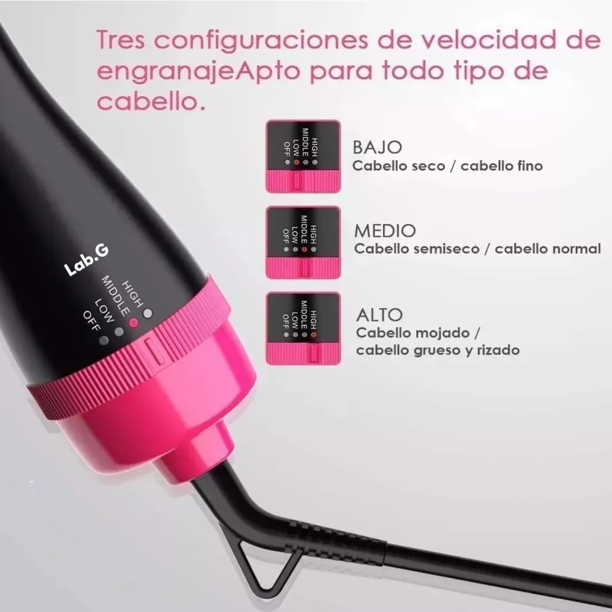 Foto 4 | Secador Cepillo De Aire Caliente Para Alaciado Lab.g Rosa