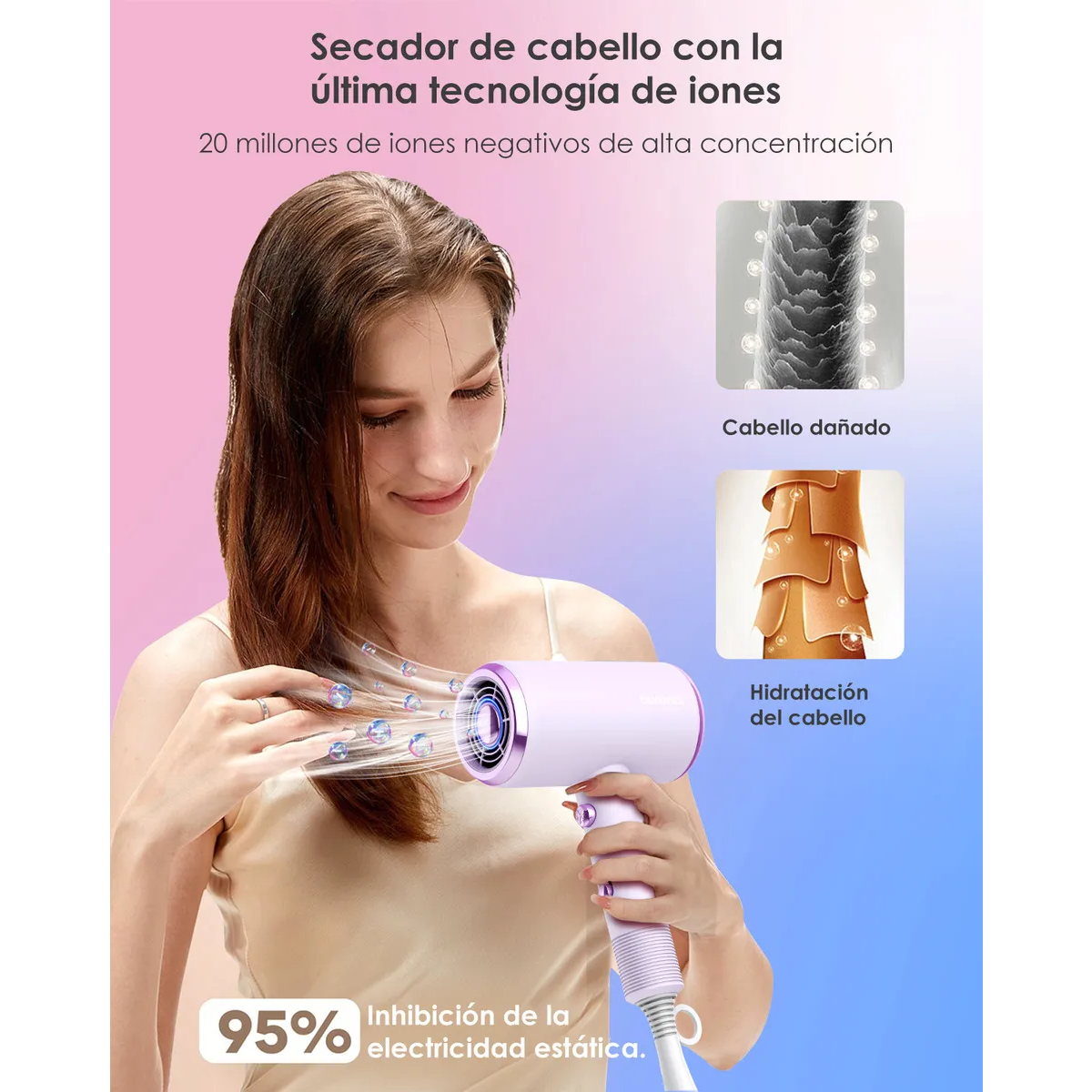 Foto 4 pulgar | Secadora De Cabello 1800w Eo Safe Imports Esi-20368 Rosa