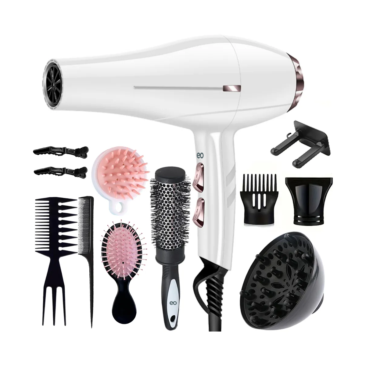 Foto 2 pulgar | Secadora De Cabello Profesional Secadora Con Difusor 12 En 1 Eo Safe Imports Esi-20369 Blanco