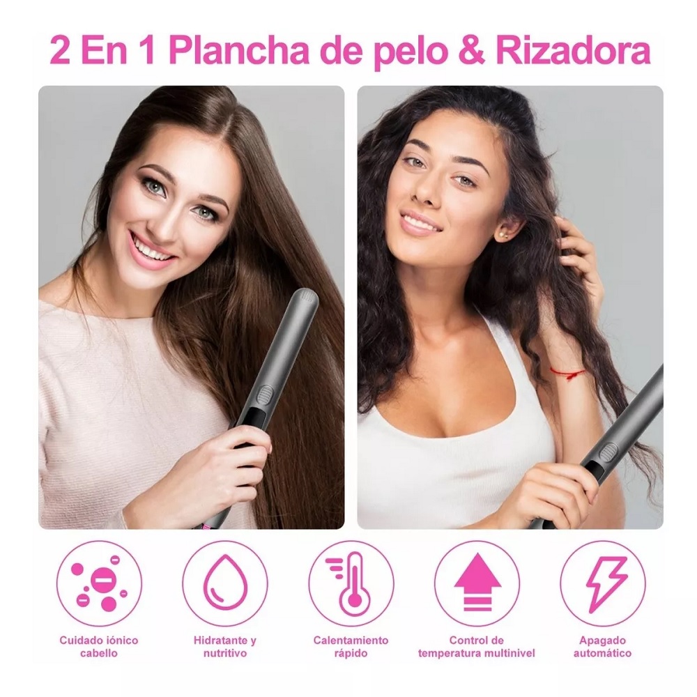 Foto 4 pulgar | Plancha Para Cabello Malubero 2 en 1 De Cerámica color Gris con Rosa