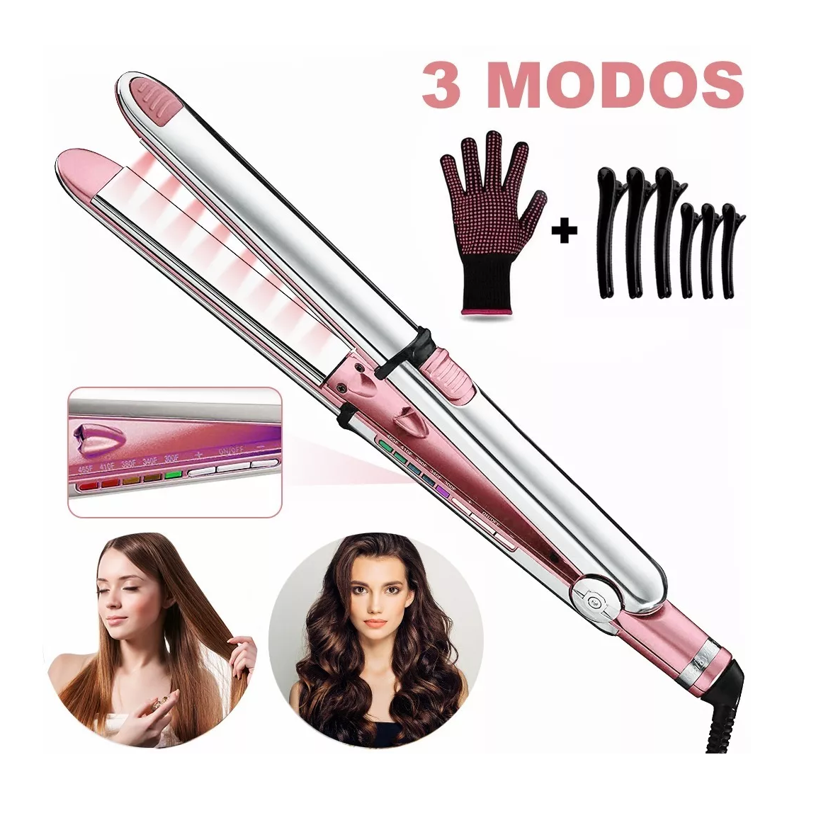 Foto 3 pulgar | Plancha de Cabello Profesional Belug con Guantes y 6 Clips color Rosa