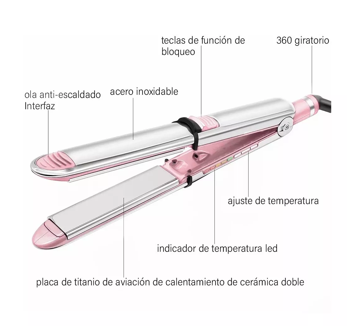 Foto 5 pulgar | Plancha de Cabello Profesional Belug con Guantes y 6 Clips color Rosa