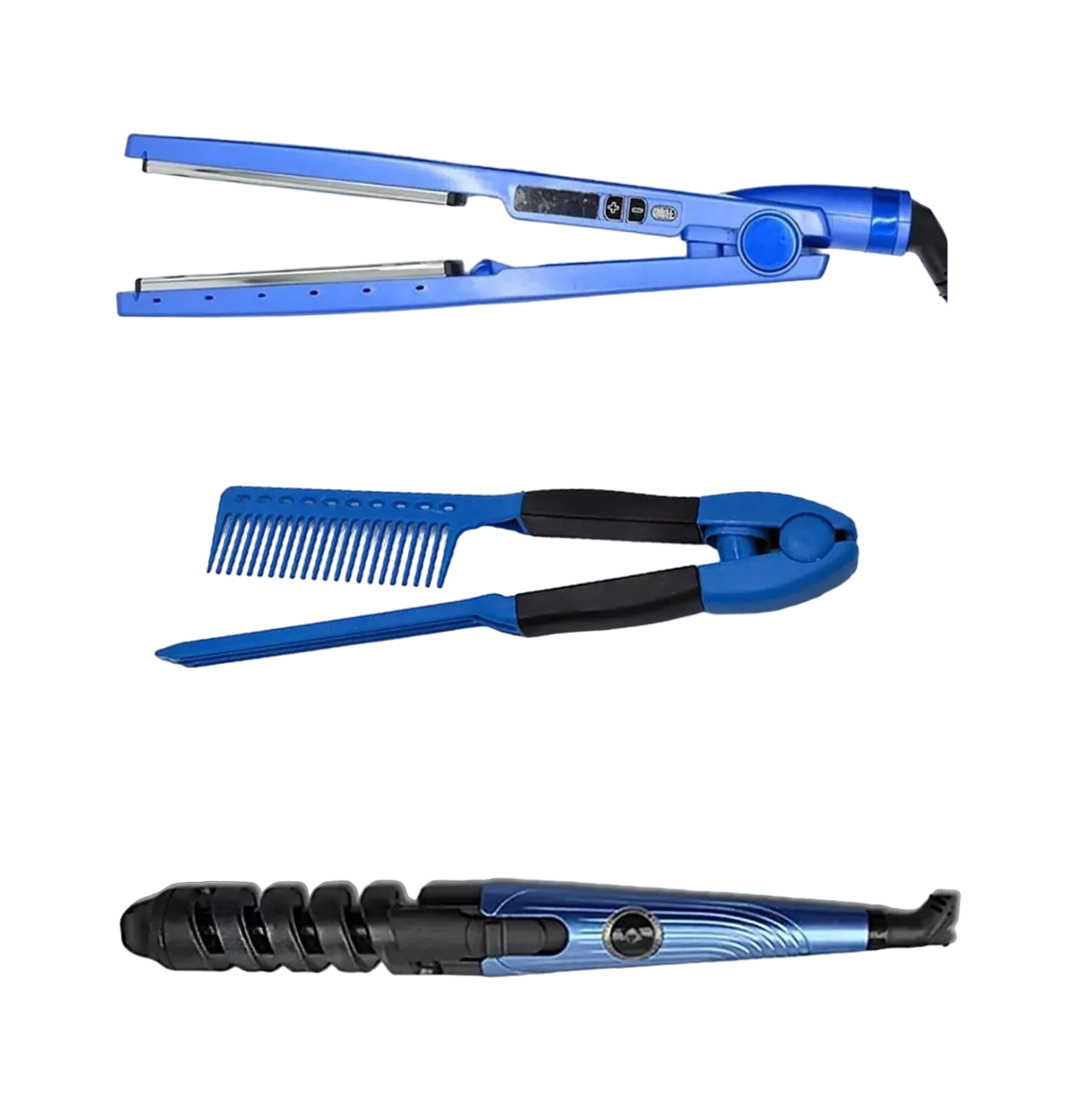 Kit de Plancha Alaciadora 450° y Tenaza Rizadora Belug color Azul