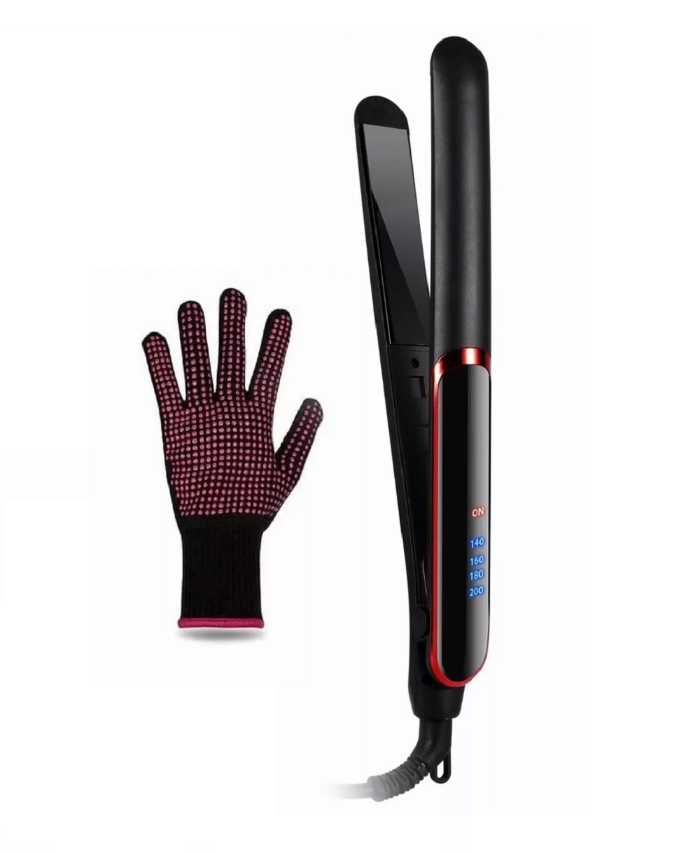 Foto 2 pulgar | Plancha de Cerámica Belug para Cabello con Guante color Negra con Rojo