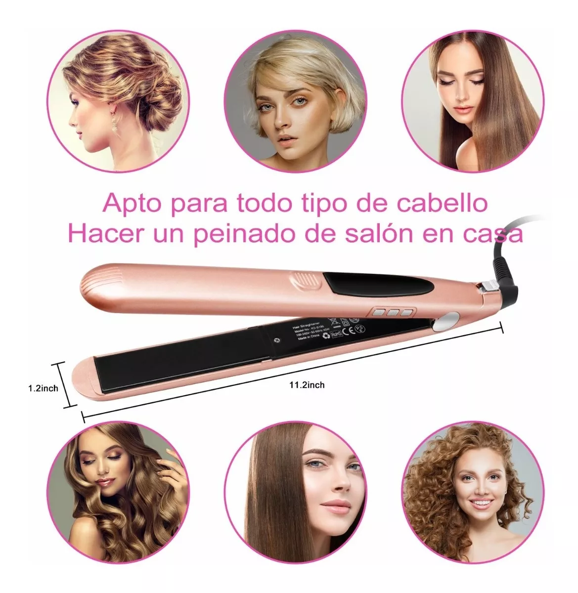 Foto 6 | Plancha de Cabello BELUG color Rosa 2 en 1 Cerámica