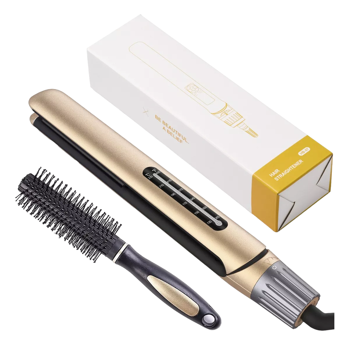 Plancha para Cabello + Cepillo Lab.G Dorados