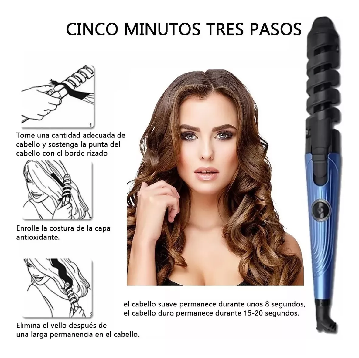 Foto 5 pulgar | Kit De Plancha Alaciadora 450° + Tenaza Rizadora Cabello, Azul