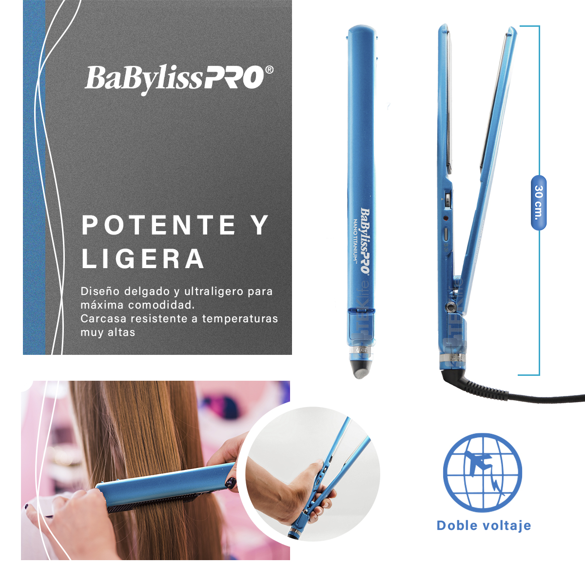 Foto 3 pulgar | Plancha para Cabello BaBylissPRO Nano Titanium BNT4072 Azul