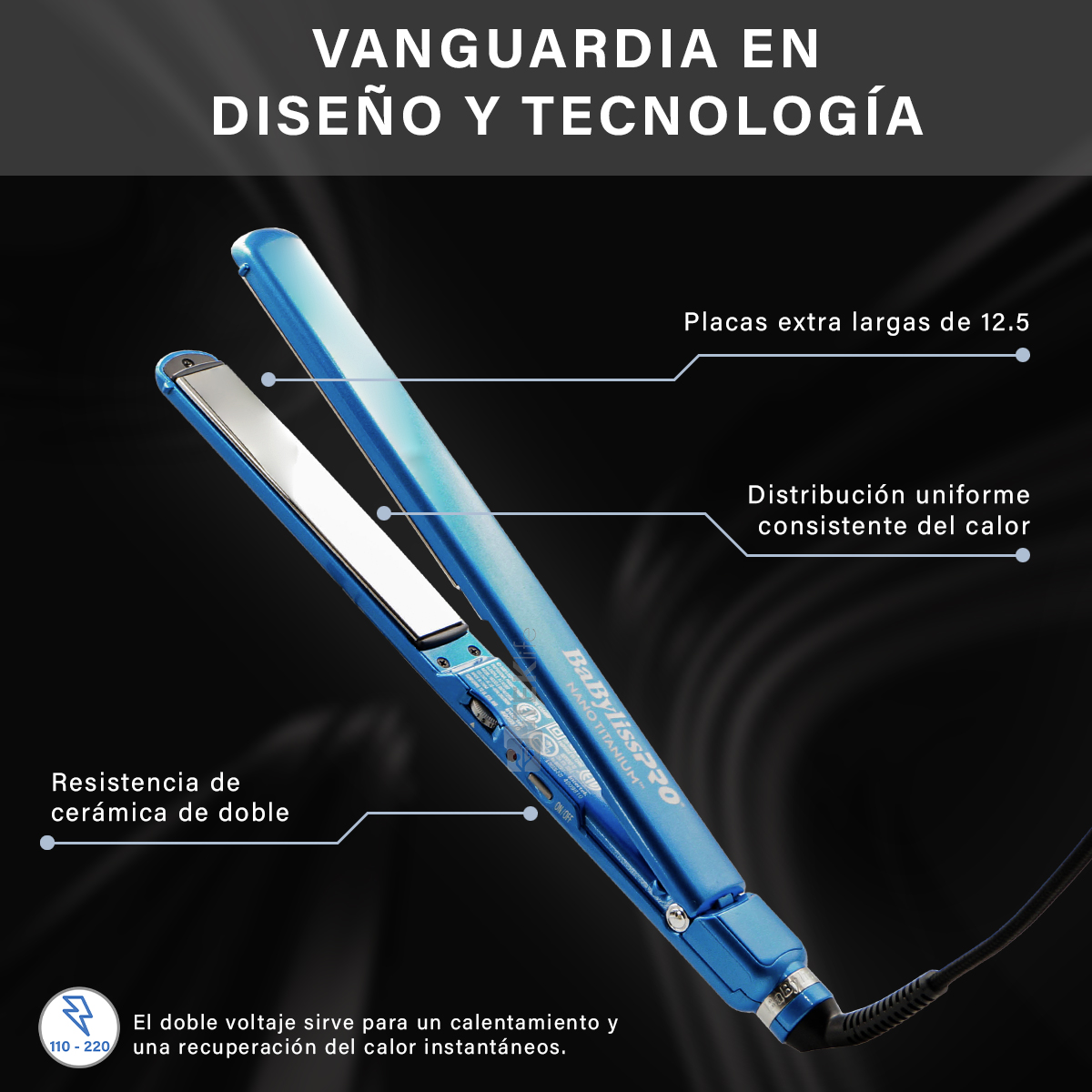 Foto 5 pulgar | Plancha para Cabello BaBylissPRO Nano Titanium BNT4072 Azul